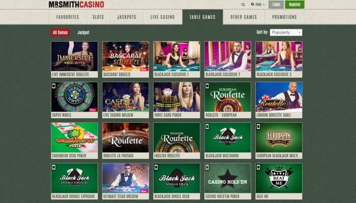 Mr Smith Casino | Play card and table games